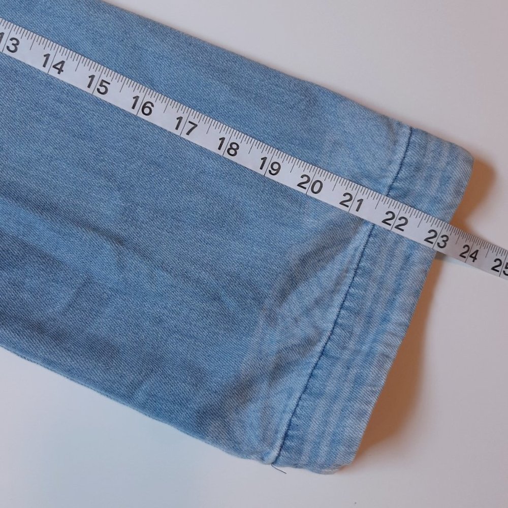 Cloth & Stone Flare Sleeve Faded Denim Cropped Wrap Top S - Picture 10 of 12